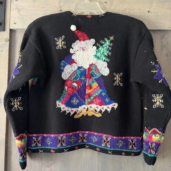 Vintage Belle Pointe Ugly Christmas Sweater Beaded Embroidered Colorful Sz Small - Picture 13 of 16